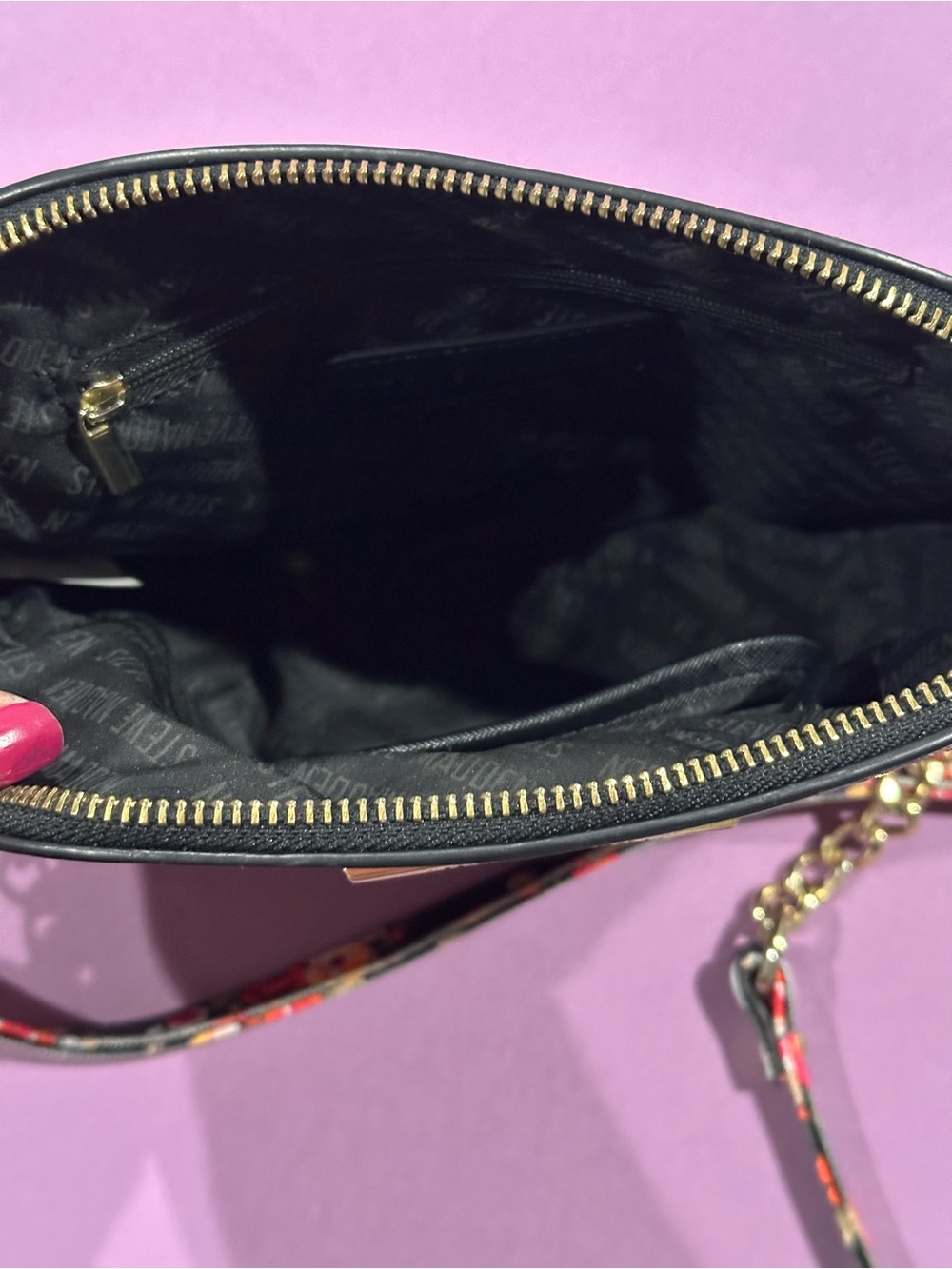 Steve Madden Black Floral Crossbody with Red and Yellow Blooms - Picture 6 of 7